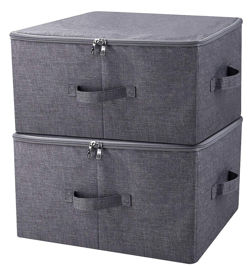iwill CREATE PRO Pack of 2, Fabric Folding Washable Clothes Storage Boxes with Zip Lid for Wardrobe, Black Gray - Image 1